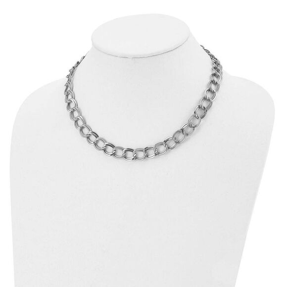 11mm Stainless Steel Fancy Double Curb Chain Necklace, 17.5 Inch - Picture 2 of 5